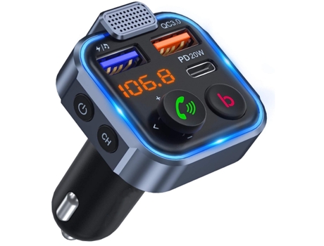 Transmisor FM para automóvil, La última versión Adaptador de radio inalámbrico Bluetooth 5.0 Kit para automóvil, PD3.0 Tipo C 20W QC3.0 Cargador CH...