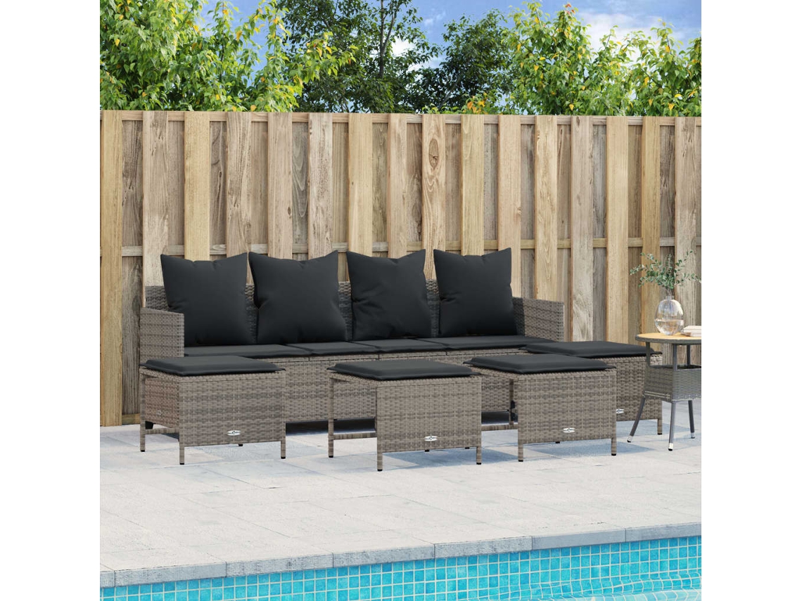 Conjunto de sofás de jardín de 5 piezas DKD Home Decor con cojines de mimbre gris