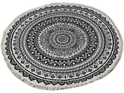 Rebe-alfombra Redonda De Poliéster Tejida A Mano Con Borlas Anti-deslizante Lavable Para Sala De Estar Decorativa Negro