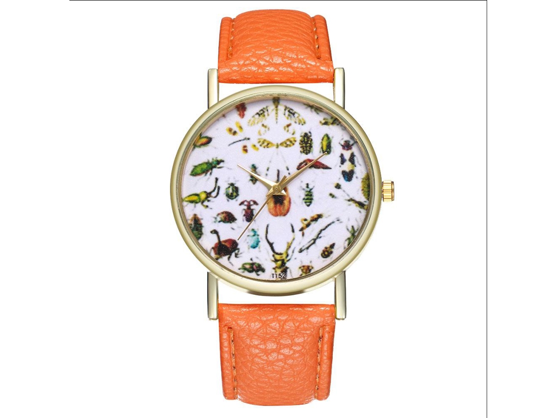 Reloj De Cuarzo Unisex Con Patrón De Insectos Moda Casual De Regalo (naranja)