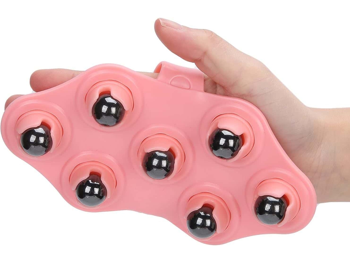Cepillo de masaje con rodillo de perlas magnético - Actualizado, color rosa
