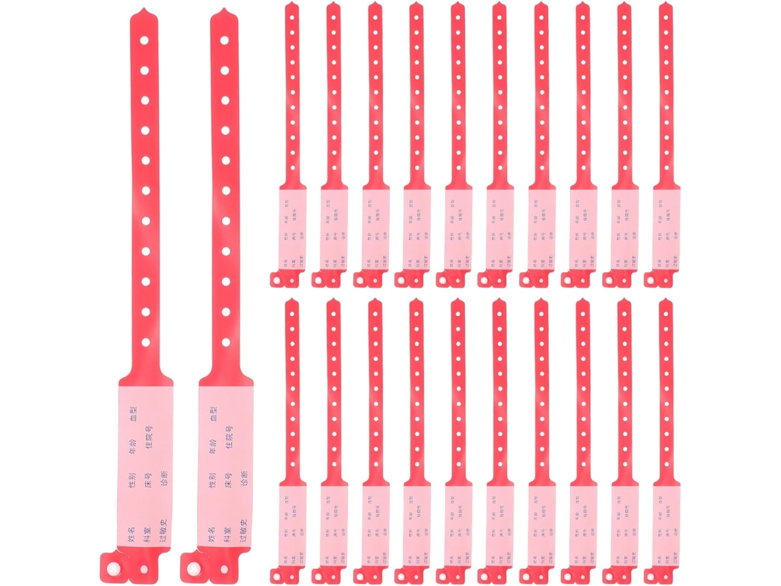 Pulseras De Identificación Desechables Rojas Para Adultos, 100 Unidades, De Plástico Impermeable.