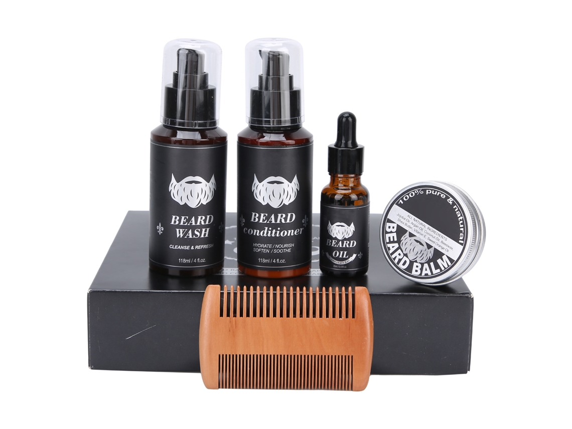 Kit De Cuidado De Barba Nutritivo Con Shampoo, Acondicionador, Aceite, Crema Y Peine