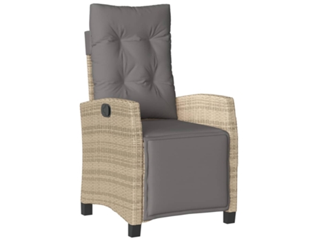 Sillón reclinable de jardín VIDAXL con reposapiés ratán PE beige mixto