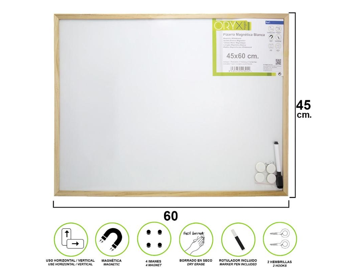 Pizarra Magnetica Blanca 45x60 cm Con Rotulador y 4 Imánes ORYX