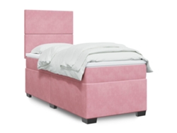 Cama Box Spring Con Colchón Terciopelo Rosa 100x200 Cm