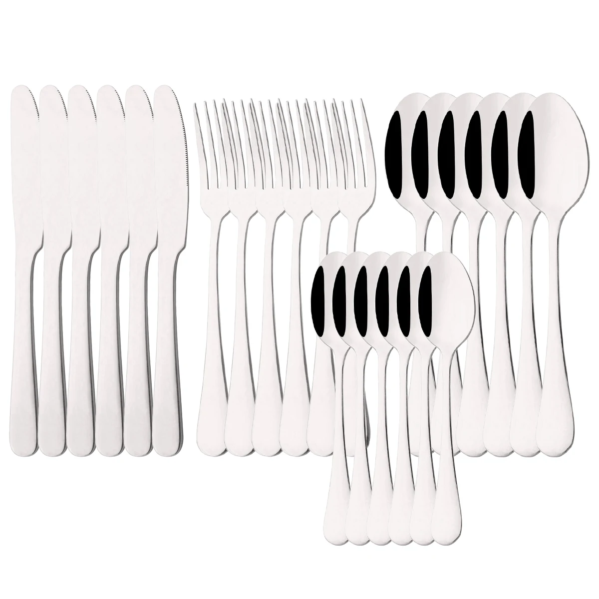 (plata, Juego De 24 Piezas) Cubiertos De Acero Inoxidable De Estilo Occidental, Que Incluyen Cuchillo, Tenedor Y Cuchara.