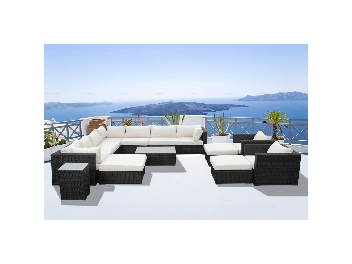 Mueble de jardín modular Stalla de 13/14 plazas en resina trenzada en blanco y negro Concept U