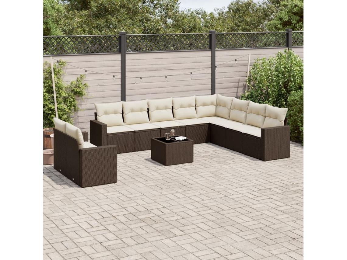 Conjunto de sofá de jardín de 11 piezas con cojines de mimbre marrón de DKD Home Decor