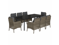 Juego de 9 piezas de comedor de jardín con cojines de mimbre, gris, EXCLUSIVA MAISON