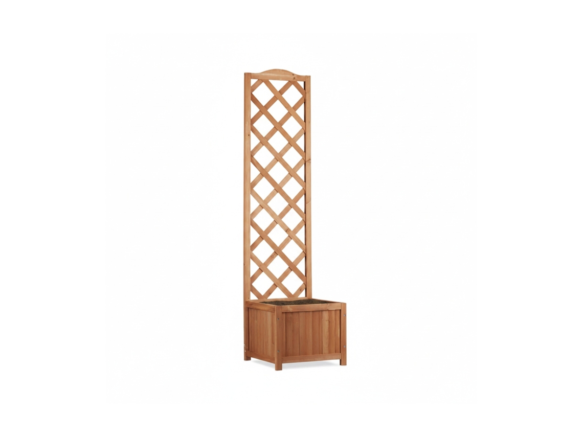 Relaxdays Caixa Trepadeira Em Madeira, Vaso De Jardim Com Treliça, 25 L, Suporte 150 Cm À Prova D’água, Natural