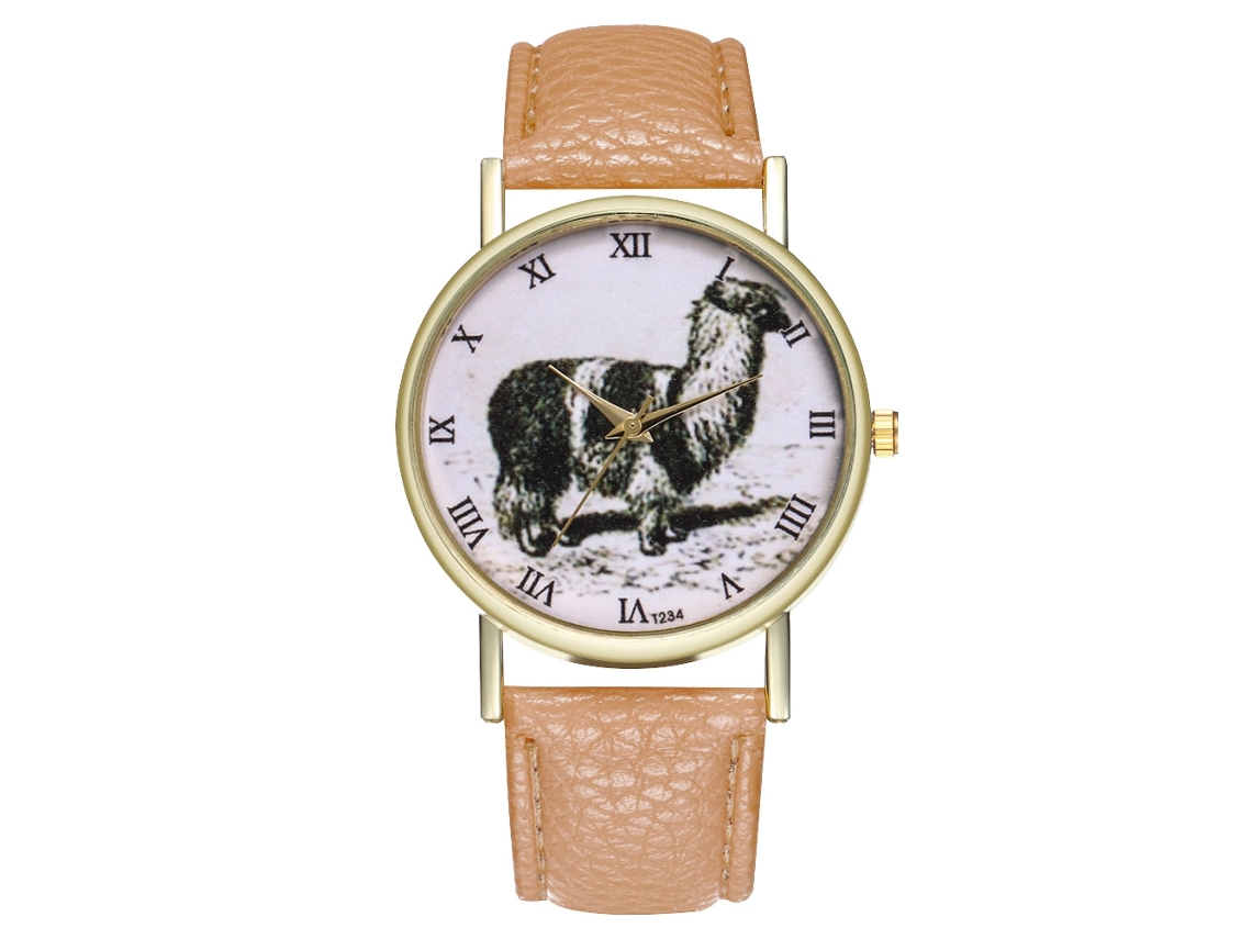 Reloj De Pulsera De Cuarzo Unisex Zhoulianfa Con Correa De Cuero Pu Patrón Animal Beige