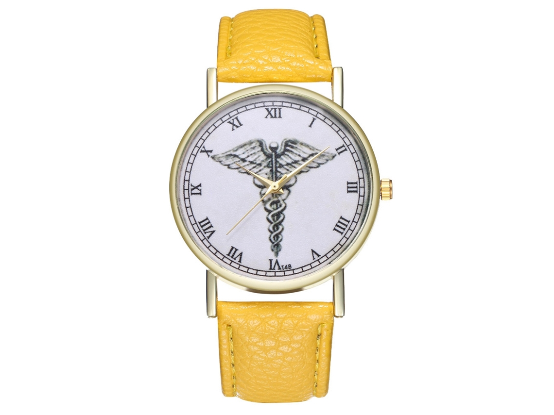 Reloj De Pareja Unisex De Cuarzo Con Correa De Cuero Pu Y Números Romanos (amarillo)