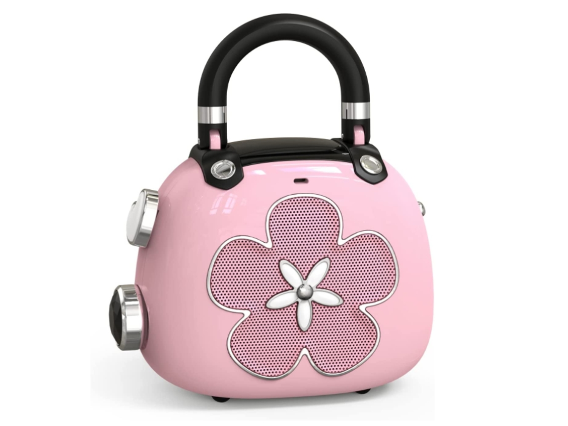 Mini altavoz Bluetooth, pequeño altavoz Bluetooth portátil con sonido potente, diseño retro elegante, color rosa Yizhood