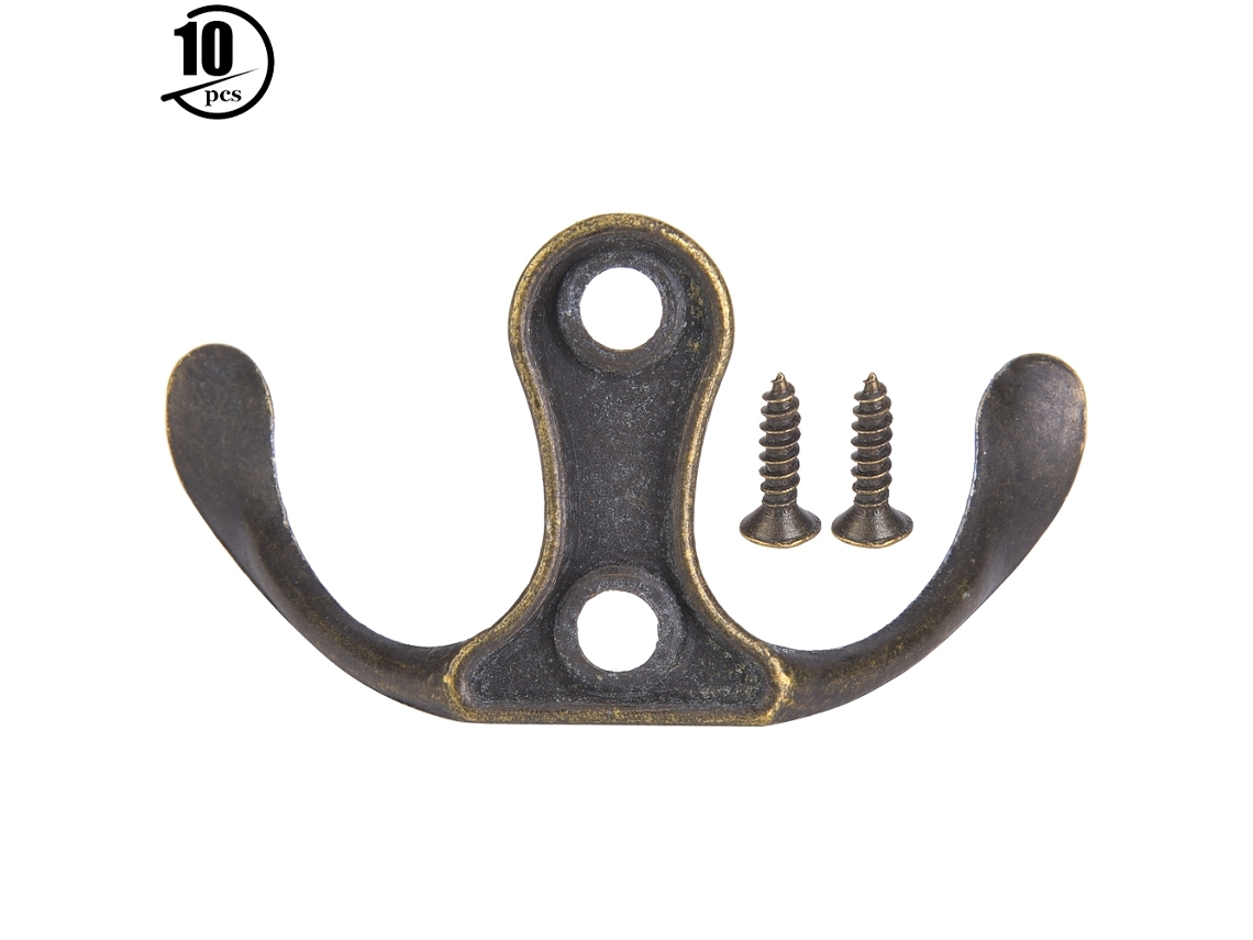 10 Ganchos De Pared De Aleación De Zinc Color Bronce Cian Retro Para Colgar Ropa.