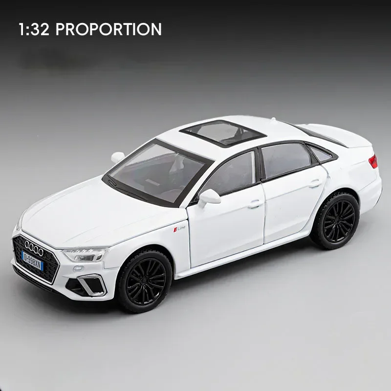 (a4 Blanco) Escala 1:32 - Coche deportivo en miniatura de aleación metálica con puertas que se abren