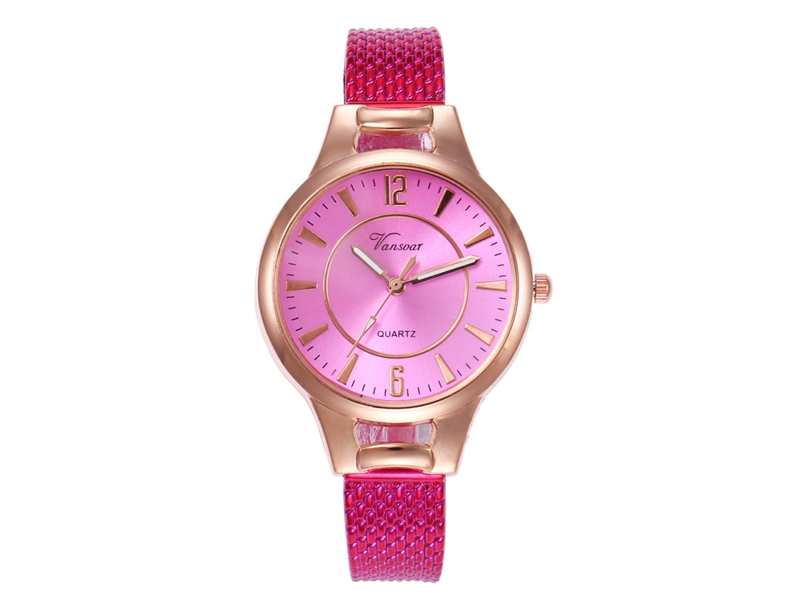 Reloj De Pulsera Vansvar V407 Para Mujer, Ultrafino, De Cuarzo, Estilo Casual - Rojo Rosa