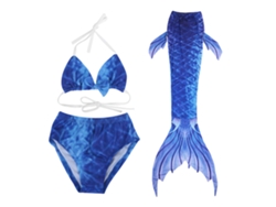 Conjunto de baño de tres piezas para niña, bikini de cola de sirena (140)