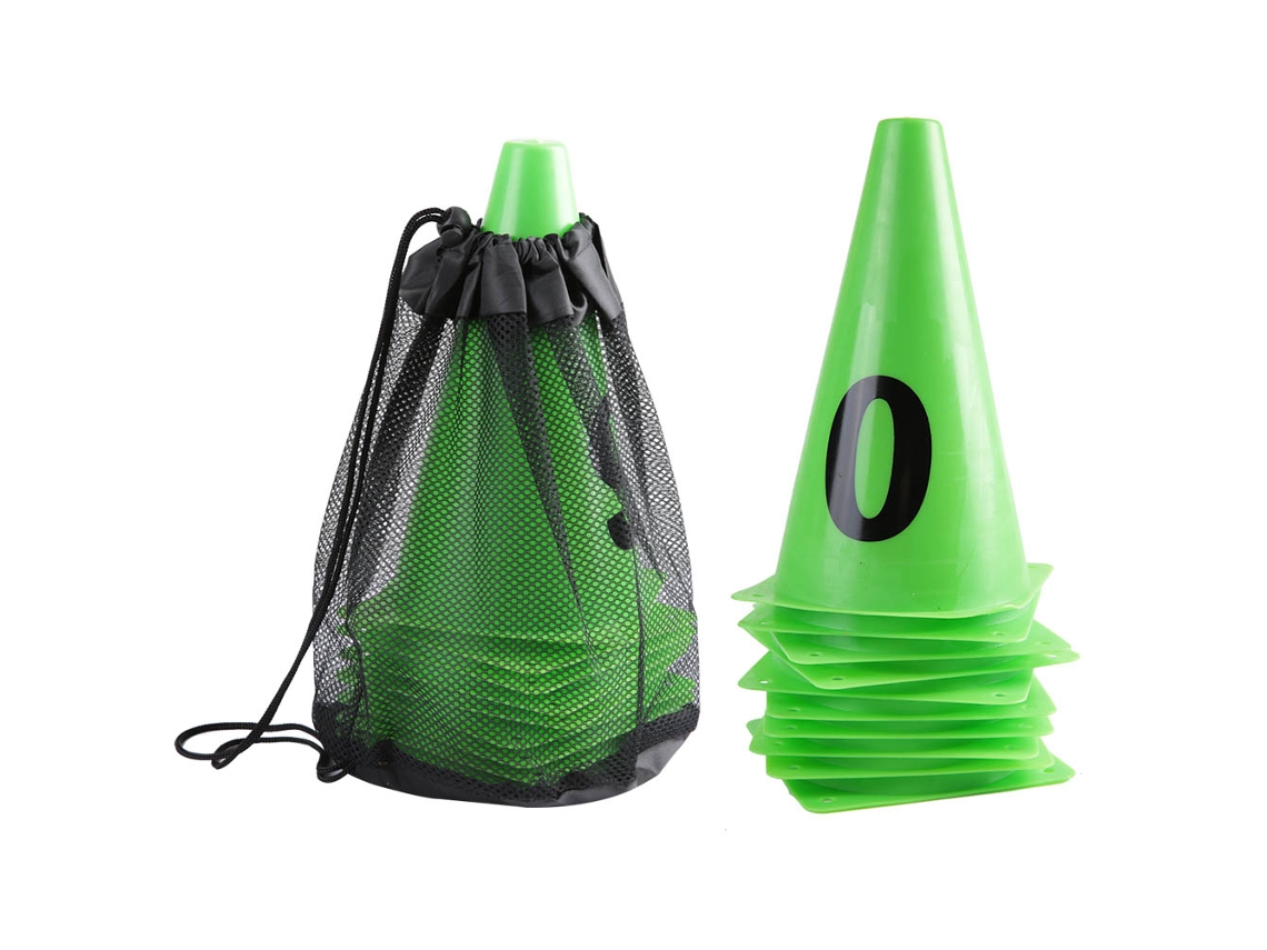 10 Conos De Entrenamiento De Fútbol Verdes De 23 Cm Con Números Del 0 Al 9, Marcadores Y Barreras Con Bolsa De Cuerda.