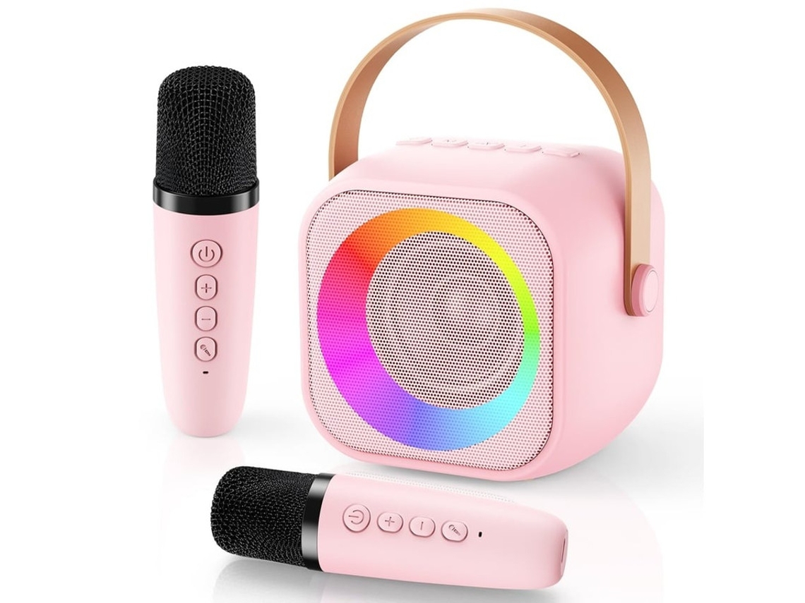 Mini máquina de karaoke para niños de 5 a 7 años, altavoz Bluetooth con 2 micrófonos inalámbricos y calcetines Yizhood