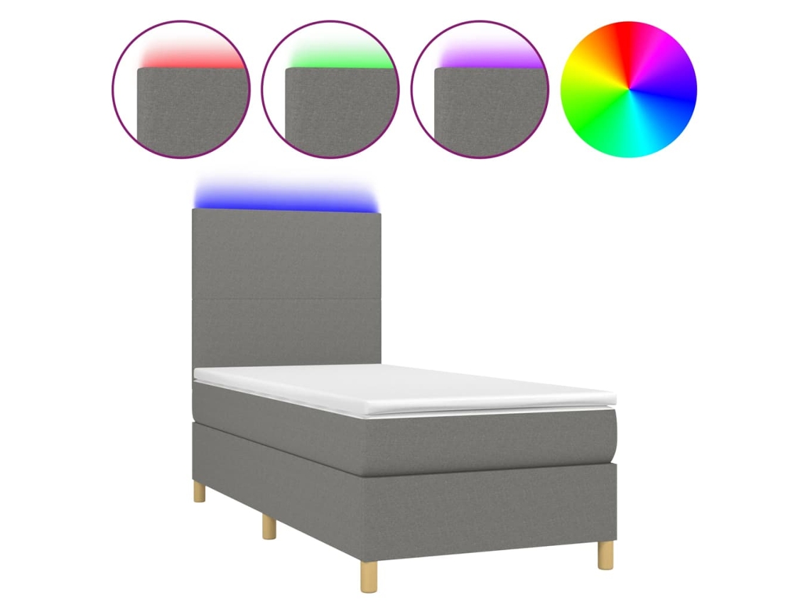 Maison Exclusive - Cama Box Spring Colchón Y Luces Led Tela Gris Oscuro 90x200 Cm