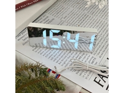 Reloj despertador digital LED Baok-reloj, espejo inteligente, silencioso, para estudiantes, de escritorio, con cable de carga, carcasa blanca (pilas no incluidas).