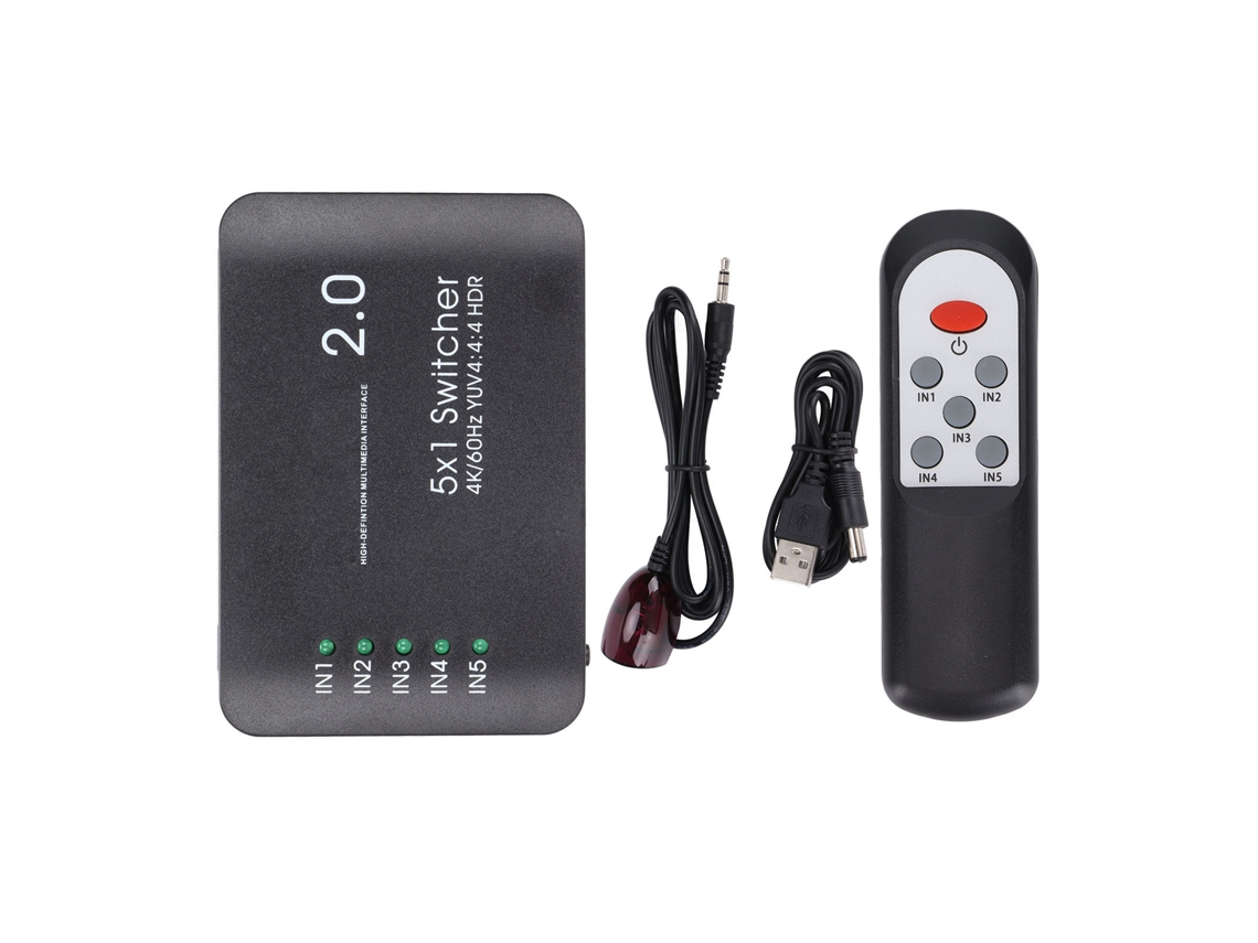 Conmutador De Interfaz Multimedia Hdr 4k De 5 Puertos Y 60 Hz, Versión 2.0, Con Control Remoto Ir.