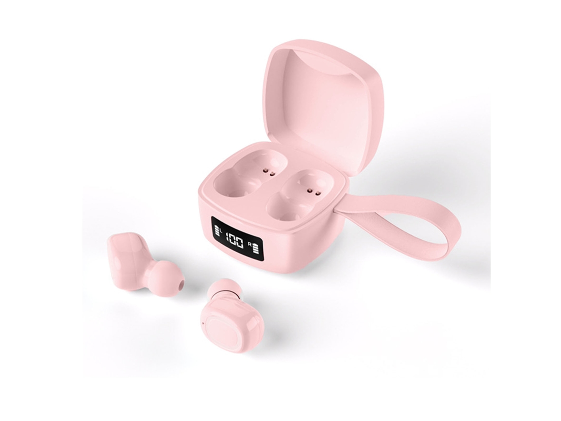 Fone De Ouvido Bluetooth Sem Fio Com Redução De Ruído E Display Digital Mini Para Esportes Rosa