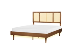 Cama LED BELIANI Auray de Madera de caucho Madera clara 165x204x149