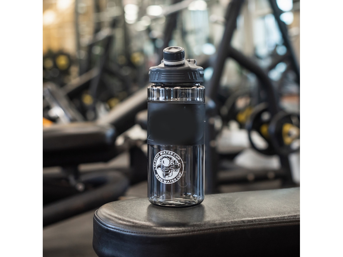 Botella de agua de plástico de gran capacidad, botella deportiva espacial con asa para hombres y mujeres.