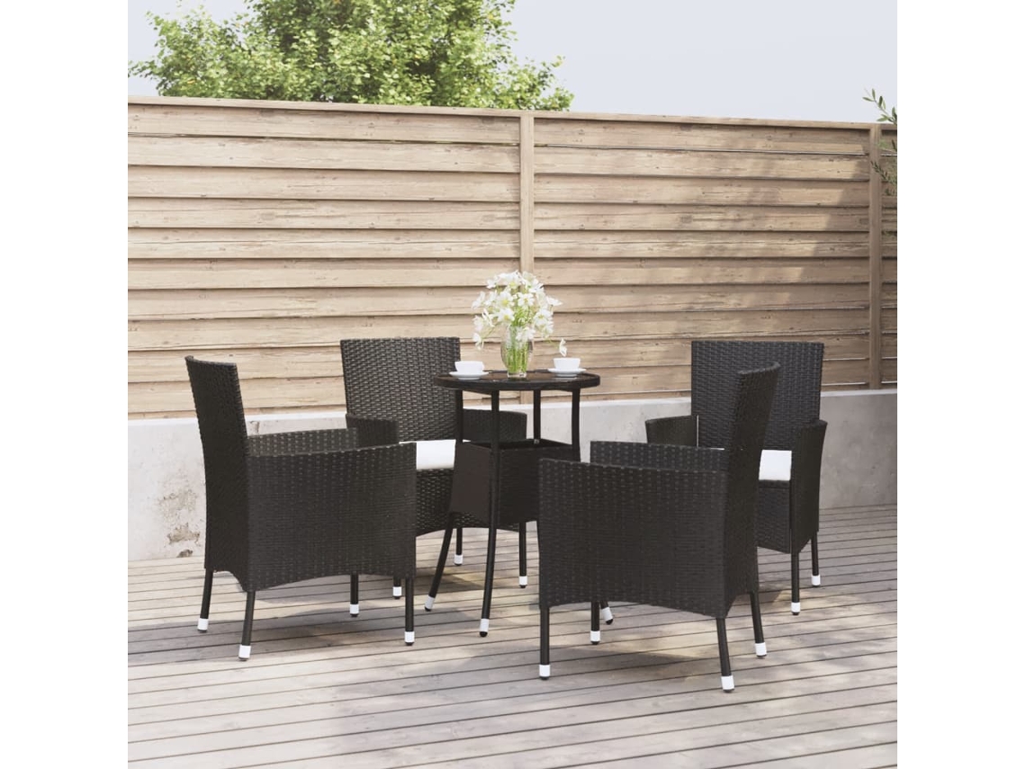 Conjunto 5 Peças Bistro De Jardin C/ Almofadas Vime Pe Preto Dkd Home Decor