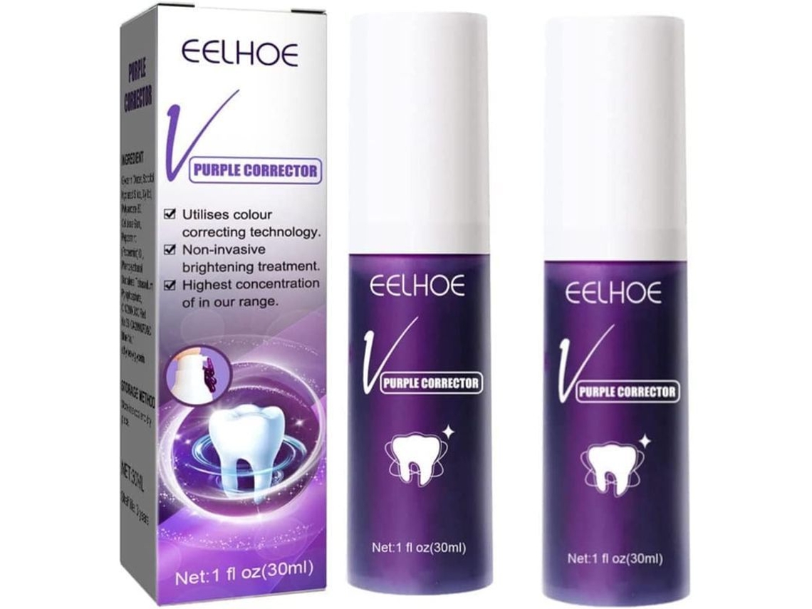 Pasta Dental Purple Corrector V34 Para Blanquear Los Dientes, 2 Unidades, Con Eliminación De Manchas, Alivio De La Sensibilidad Y Protección Contra Las Caries.