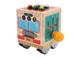 -cubo De Actividad De Madera Con Interruptor Electrónico Simulación Forma De Autobús Juguete Sensorial Educativo Para Bebés