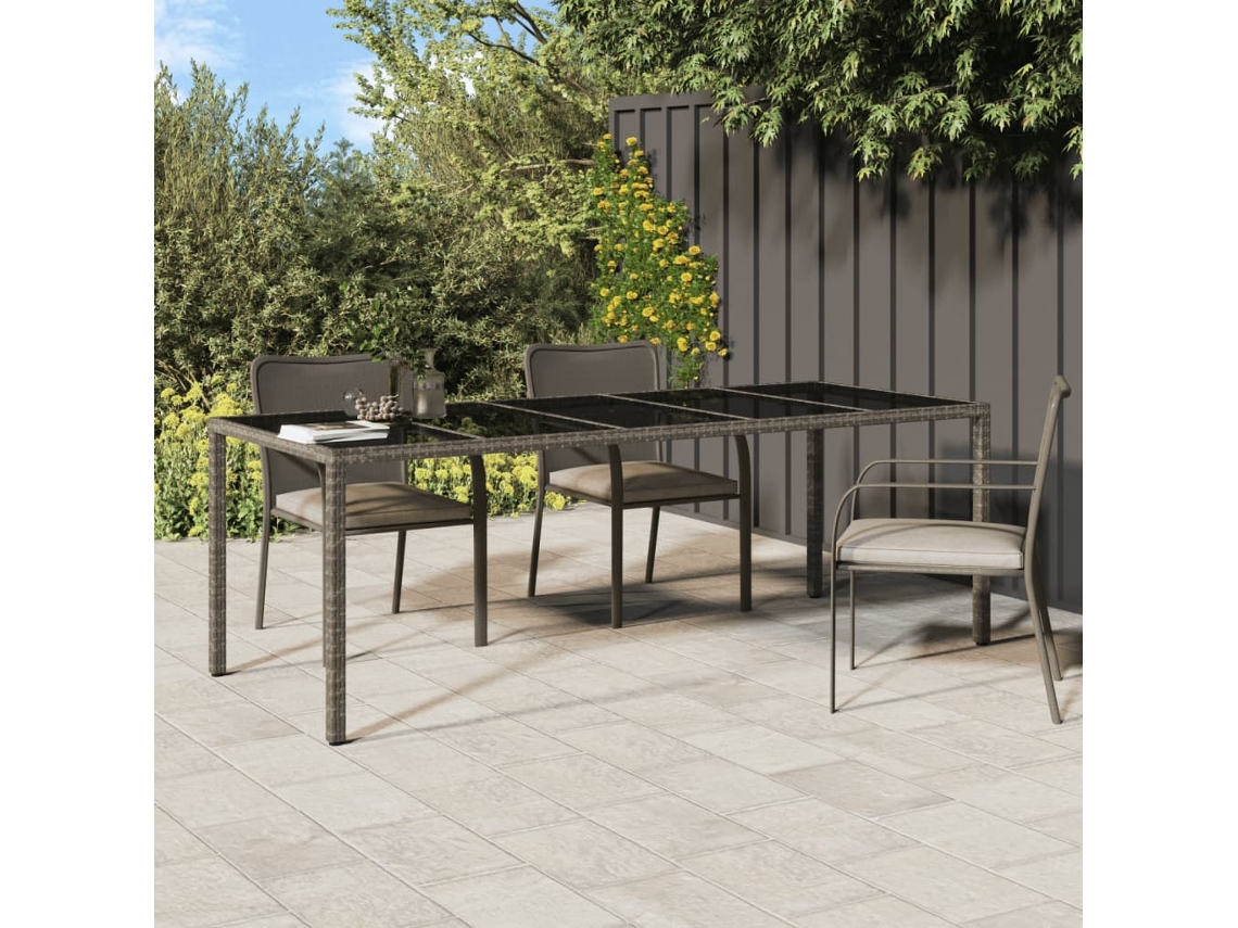Mesa de jardín LOVELY HOME Comedor de Vidrio Templado y Mimbre con Base Gris (250 x 100 x 75 cm)