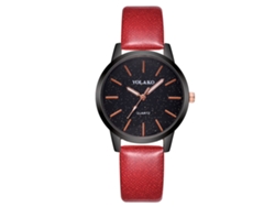 Reloj De Pulsera Elegante Y Casual Para Mujer Con Correa De Pu Y Movimiento De Cuarzo Rojo.