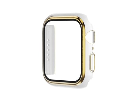 Pieza de galvanoplastia bicolor + estuche de película templada para Apple Watch Series 6/5/4/SE 44 mm (blanco + dorado)