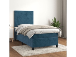 Estructura De Cama Con Muelles/Colchón 90X200 Cm Terciopelo Azul Oscuro