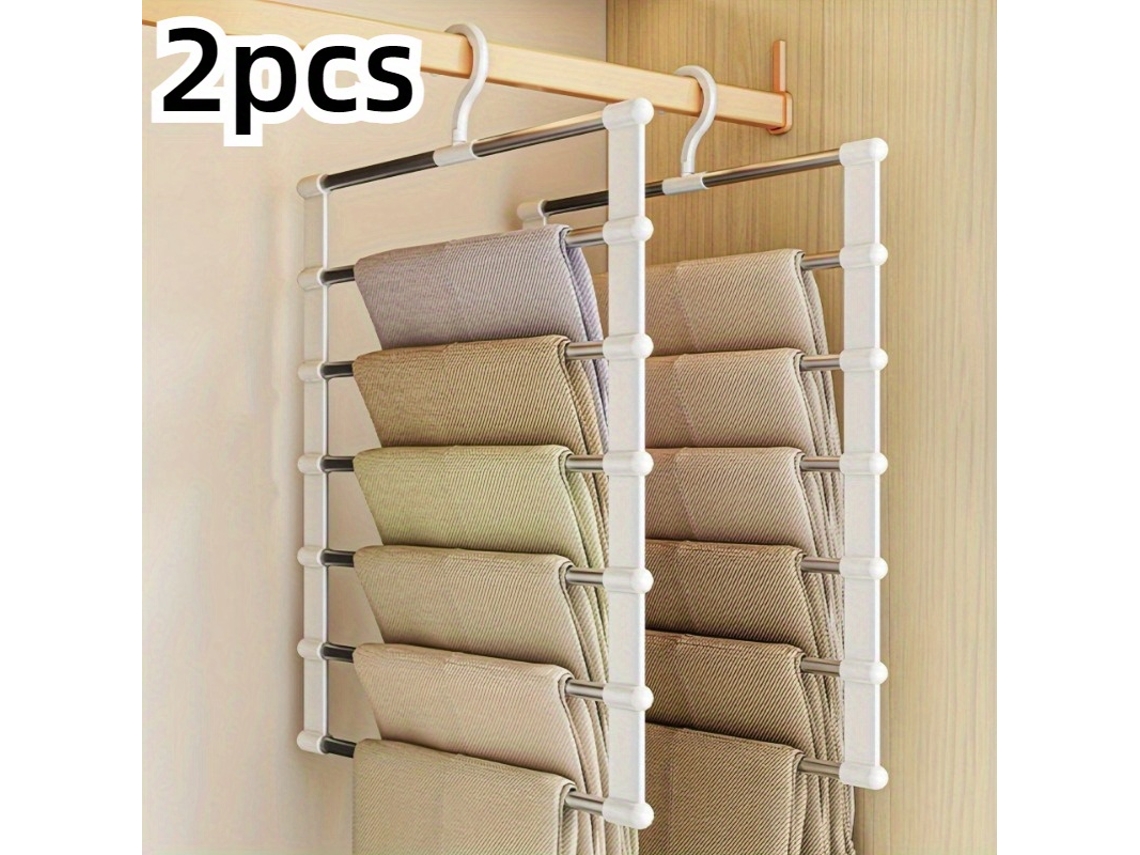 Rack Para Calças De Aço Inoxidável De 6 Camadas Dobrável Com Economia De Espaço Cabide Mágico 2 Unidades 