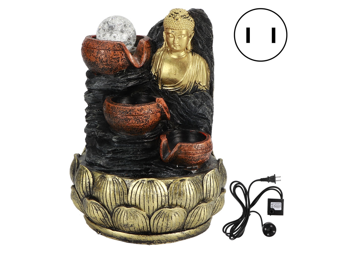 Estatua de Buda de escritorio con fuente de luz y bola. Enchufe estadounidense de 110 V.