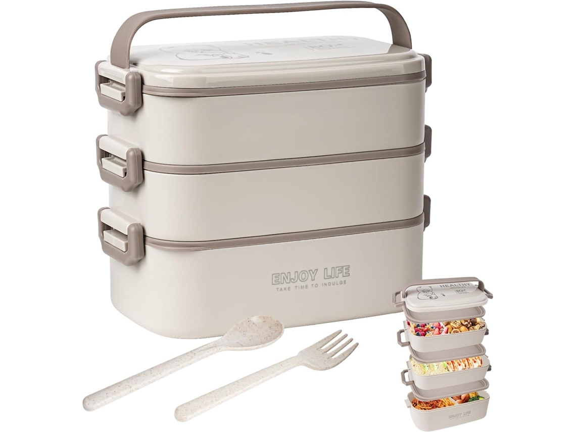Bento Box de gran capacidad, incluye tenedor y cuchara, apto para microondas.