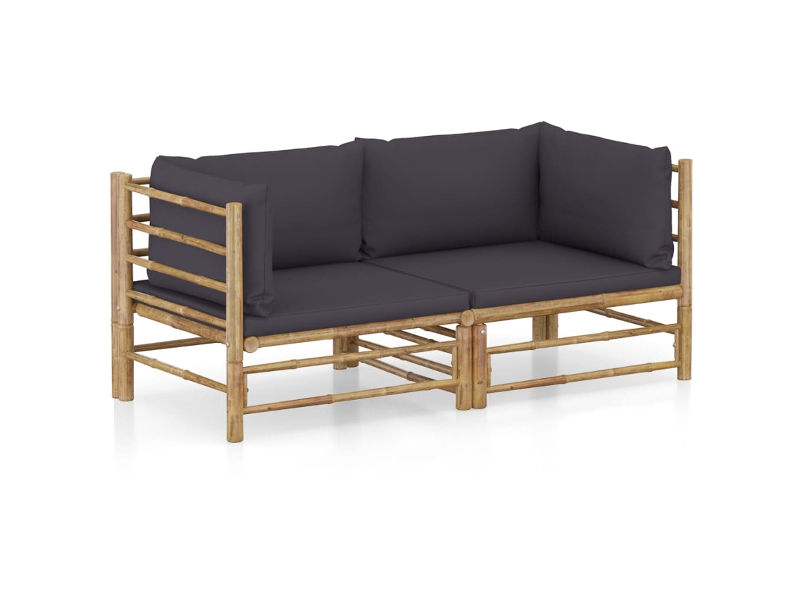 Conjunto de jardín de bambú de 2 piezas con cojines gris oscuro de DKD Home Decor