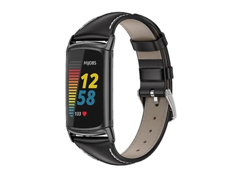 Correa De Reloj Inteligente Para Fitbit Charge5 Mijobs Correa De Reloj Delgada De Cuero Genuino Negro VENISYMLIS
