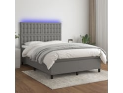Cama Box Spring Colchón Y Luces Led Tela Gris Oscuro 140x200 Cm