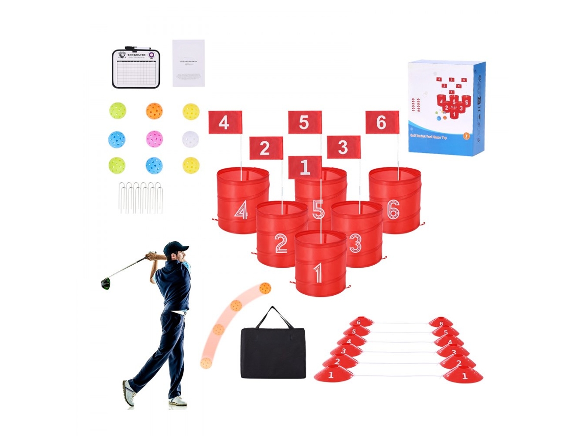 Juego de Golf Portátil con 6 Hoyos, Cubos, Bolas y Accesorios Tekmaquinas