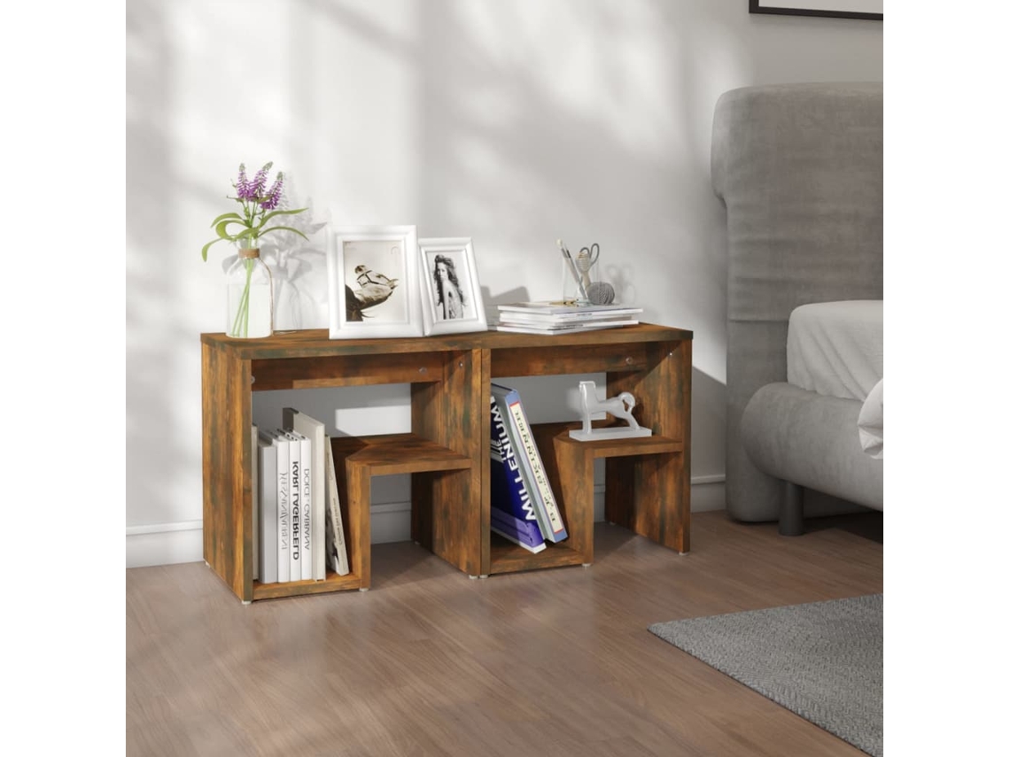 Mesas Cabeceira LOVELY HOME Mesinha 2 Pcs 40X30X40 Cm Madeira Proc. Carvalho Fumado