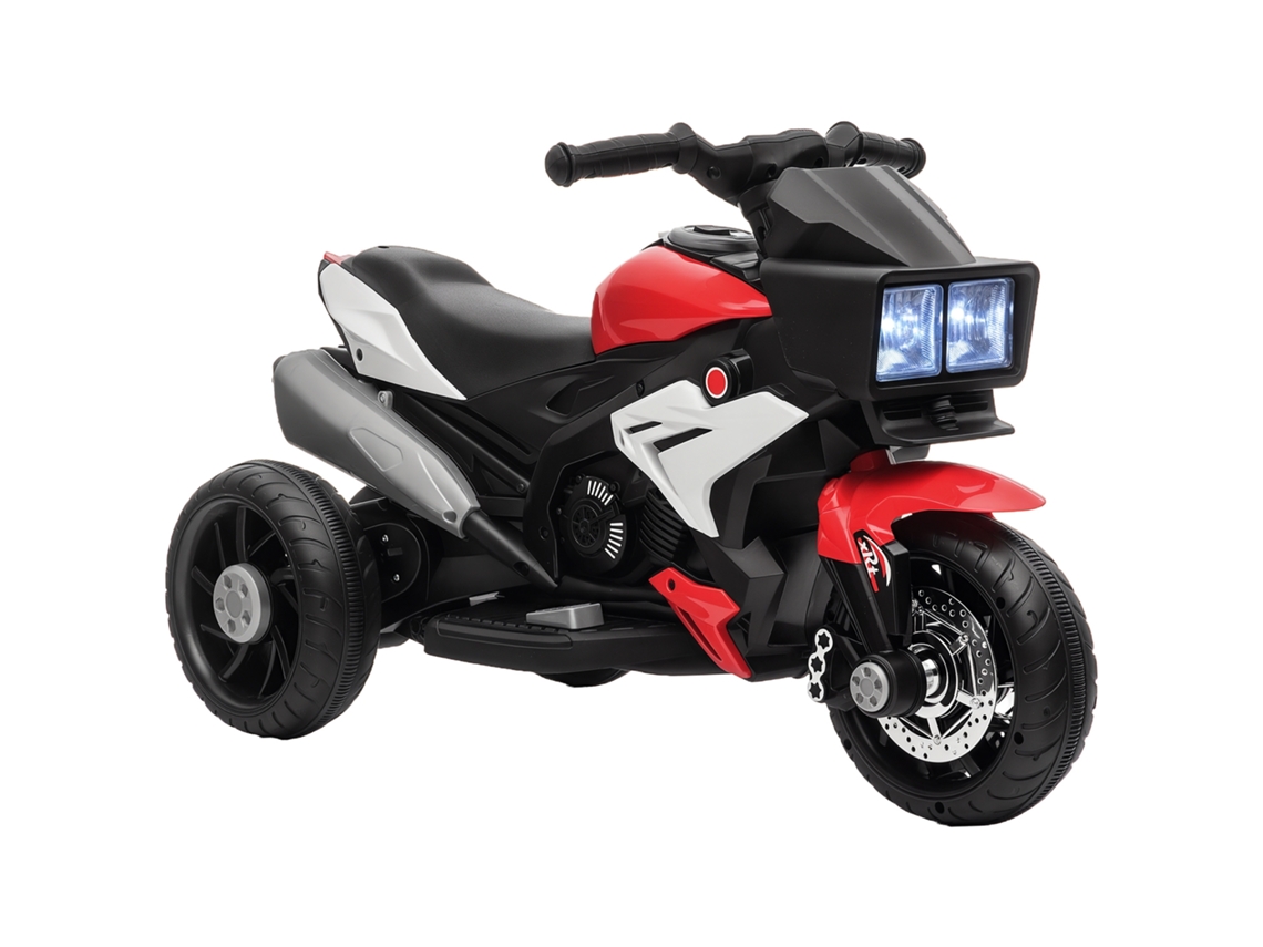 Motocicleta eléctrica de 3 ruedas para niños mayores de 3 años, triciclo con pedales para niños, batería de 6 V, 86 x 42 x 52 cm, rojo.