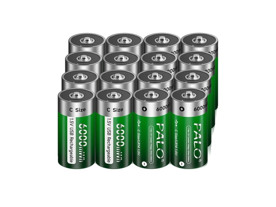Pilas recargables C, recargables por USB, 15 V, 16 unidades, tamaño C, OEM