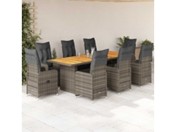 Conjunto de bistró de jardín de 9 piezas con cojines de mimbre gris de DKD Home Decor