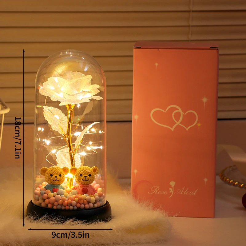 Rosas artificiales con cúpula acrílica y luces LED, rosas preservadas, regalo de San Valentín. MDUG