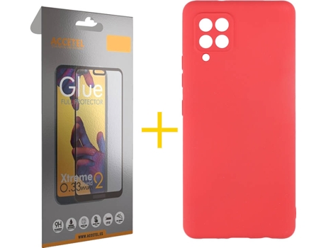 Funda y Protector de Vidrio Full Samsung Galaxy A42 5G ACCETEL Silicona Líquida Rojo
